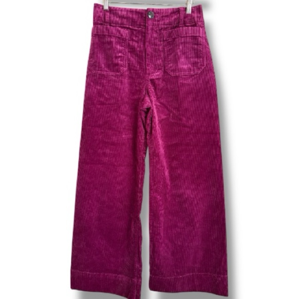 Anthropologie Maeve The Colette Wide-Leg Corduroy Crop Pants Size 26 Violet - Picture 2 of 11